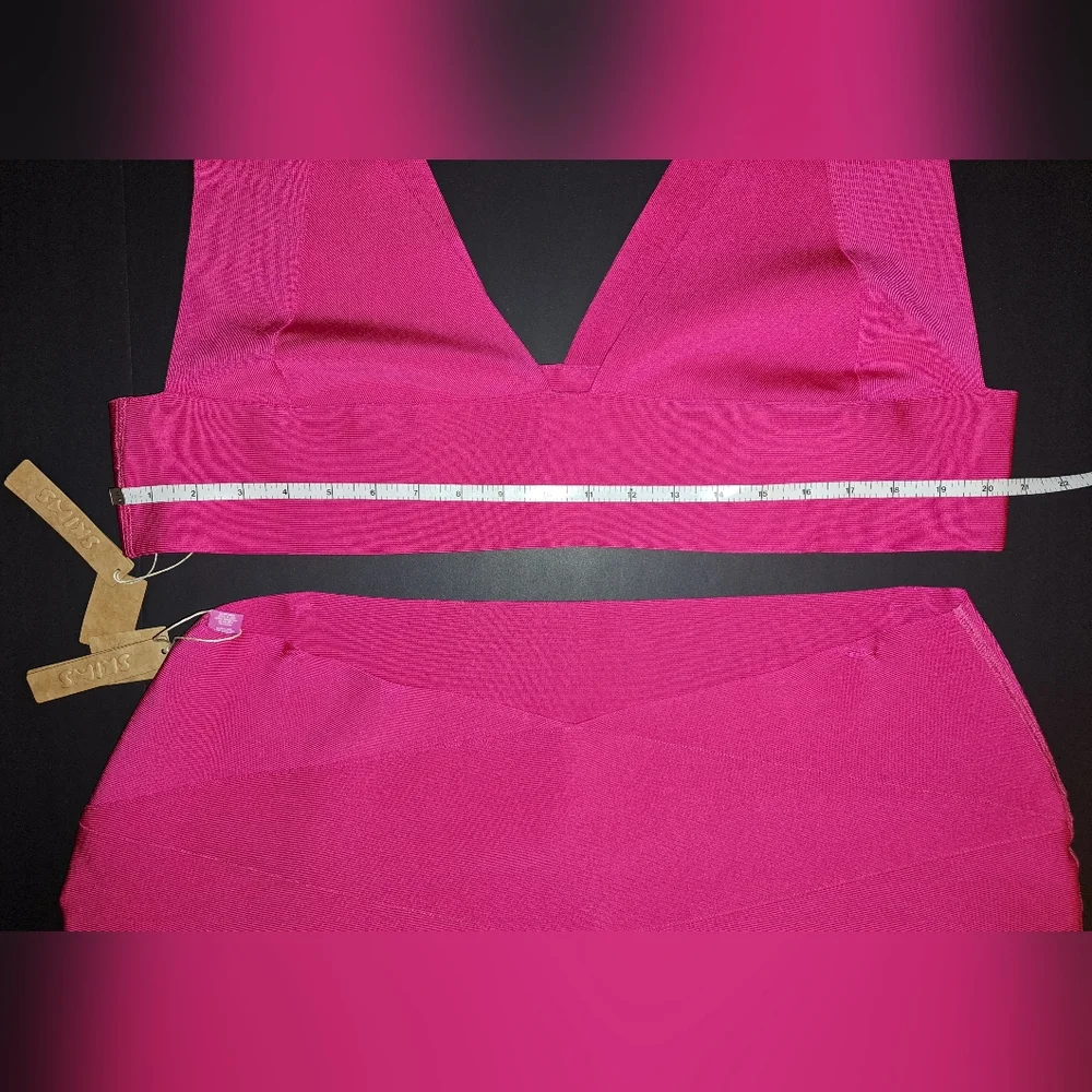 ⛱️NWT SKIMS 2 Piece Knit swim Skirt plunge bikini top Set Pink MAGENTA 4X